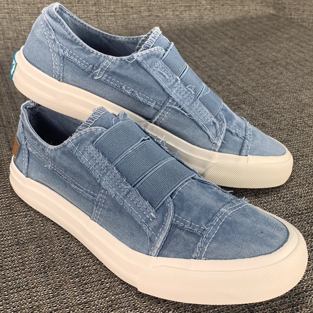 Blowfish Malibu Denim Slip-On Sneakers - Womens 7 - blue jean distressed